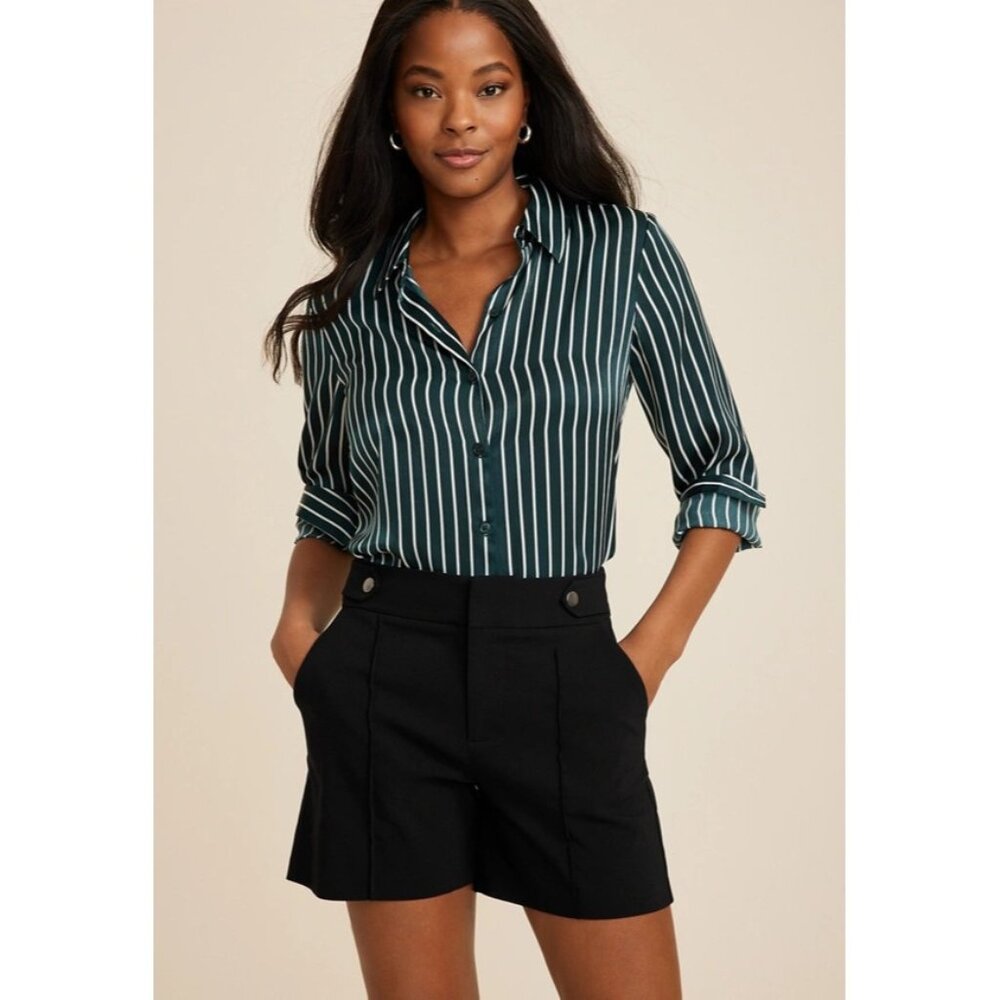 Maurices Womens Size Large Bengaline High Rise Stretch Shorts in Black‎ 2587